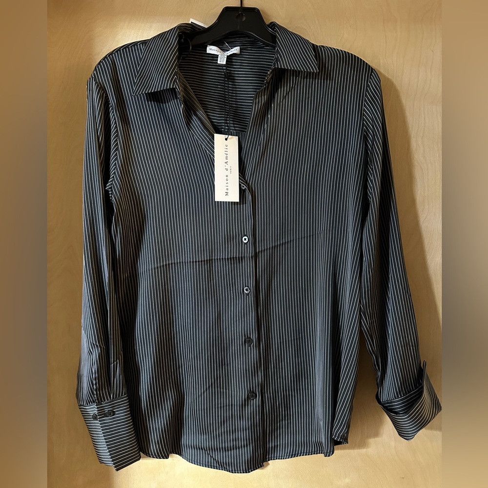Black and White Striped Button-Up Shirt